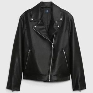 NWOT Gap Vegan Faux-Leather Black Moto Motorcycle Jacket Size XS 🖤